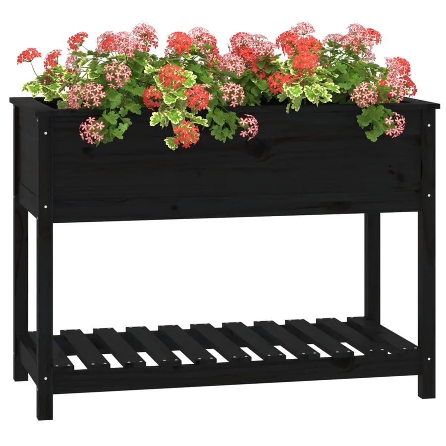 Jardinière avec étagère Noir 111,5x54x81 cm Bois massif de pin - 4