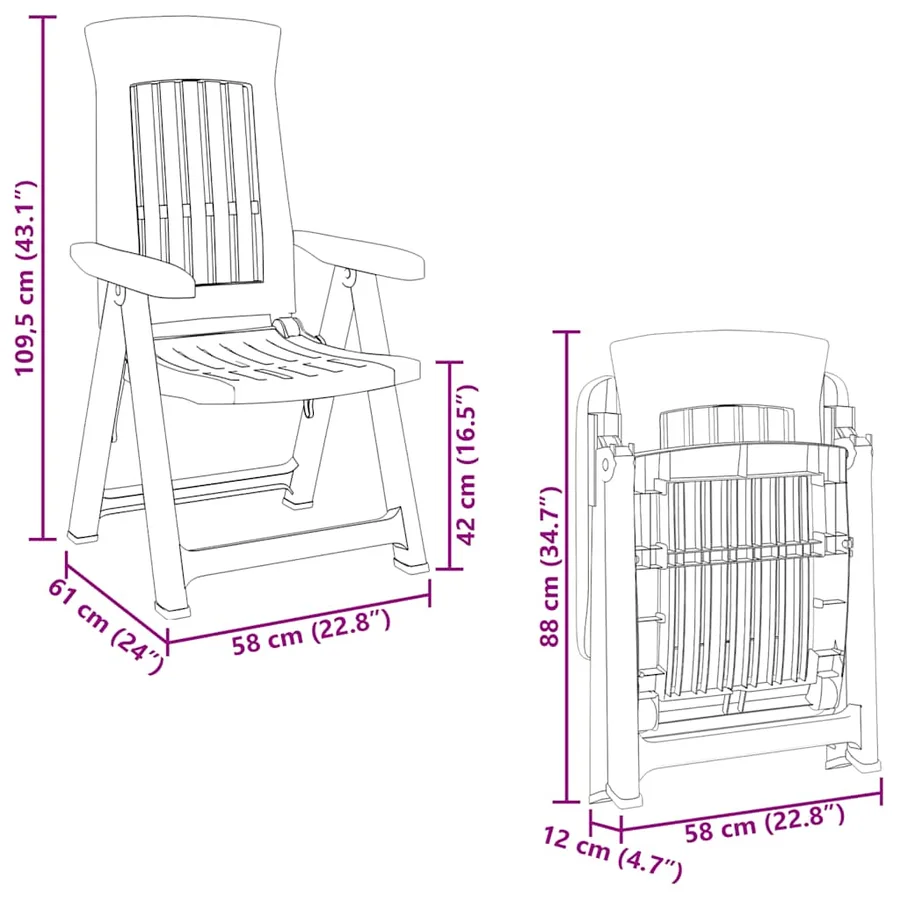 Chaises inclinables de jardin lot de 2 blanc PP - 12