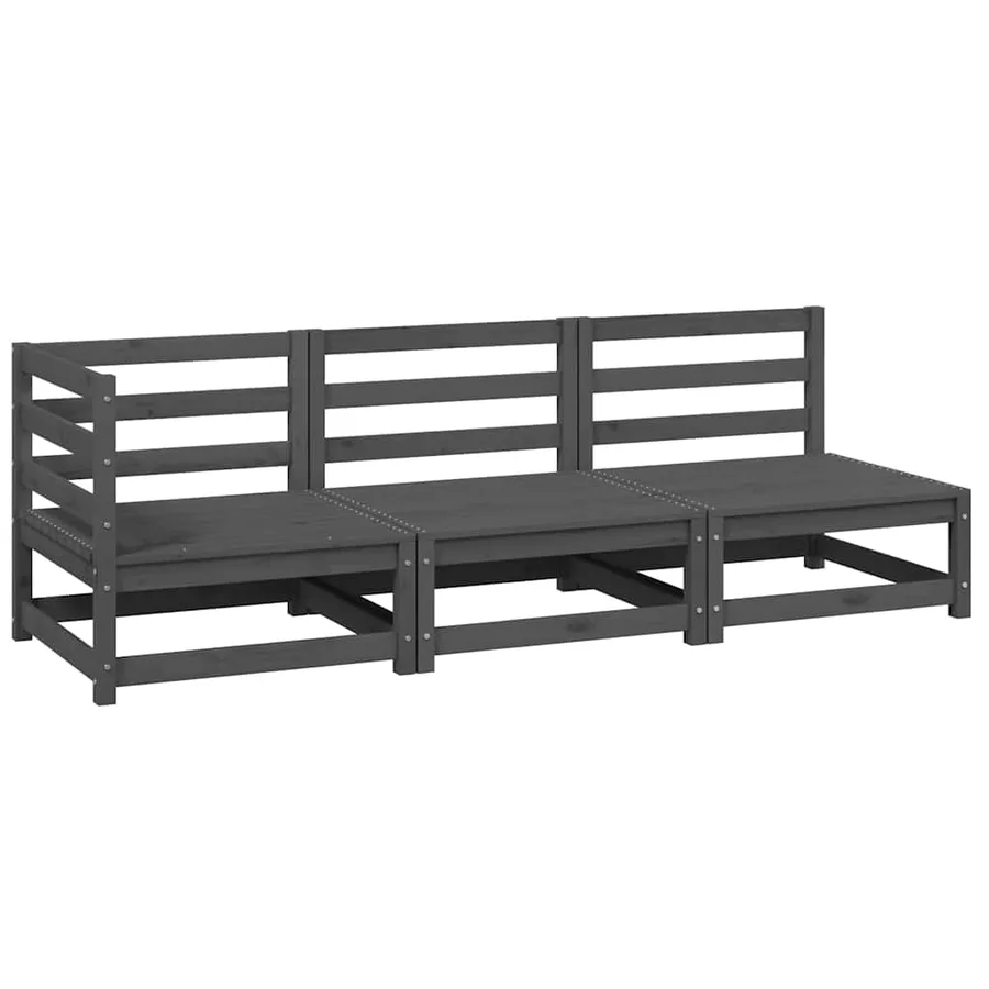 Salon de jardin 3 pcs gris bois de pin massif - 2