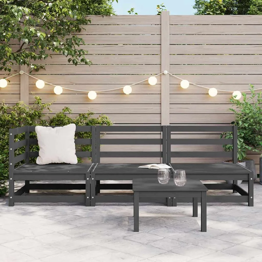 Salon de jardin 3 pcs gris bois de pin massif - 3