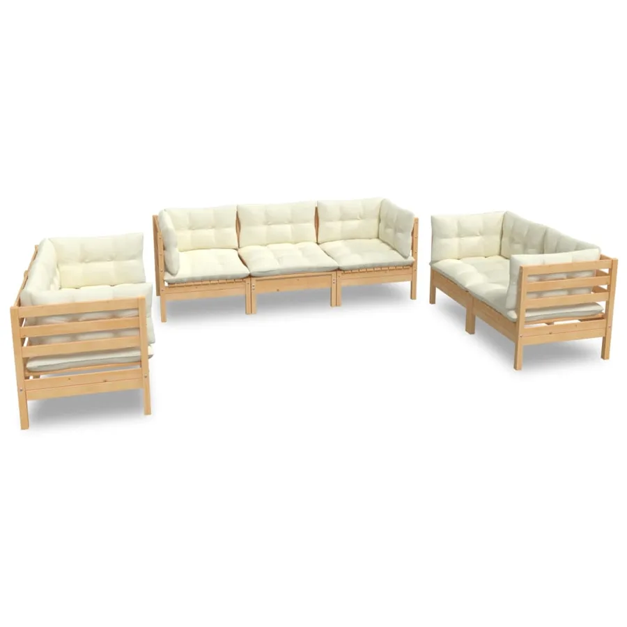 Salon de jardin 7 pcs avec coussins crème bois de pin massif - 2