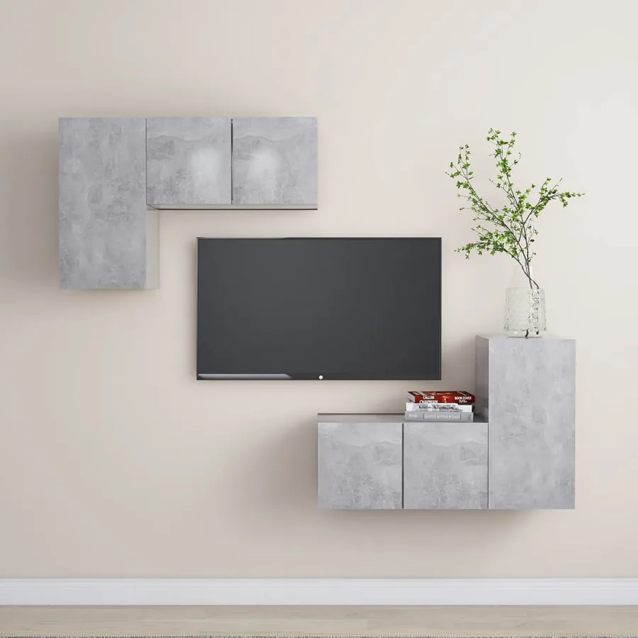 Ensemble de meubles TV 4 pcs Gris béton Bois d'ingénierie