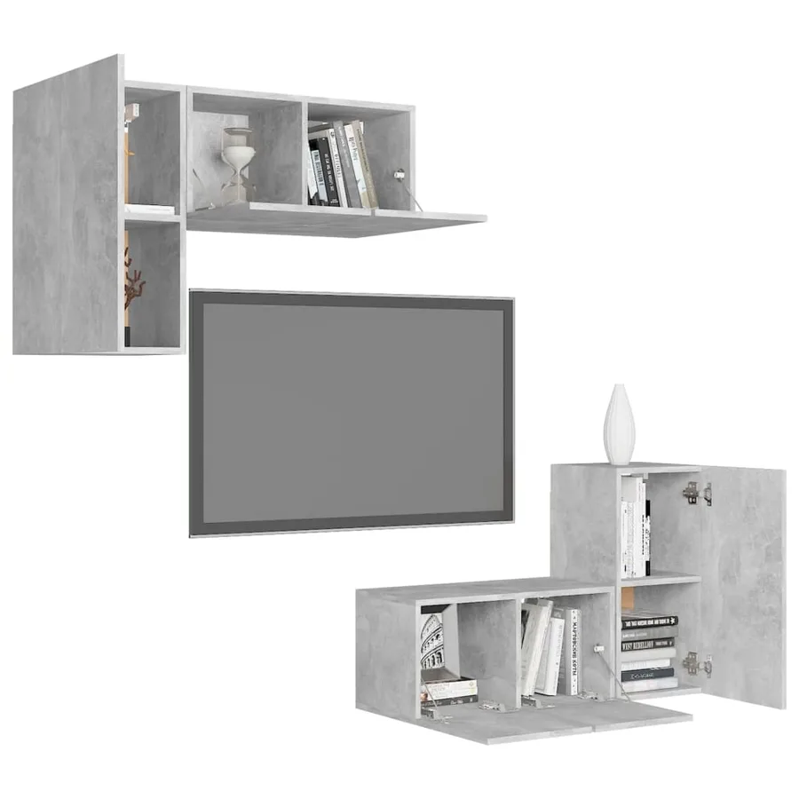 Ensemble de meubles TV 4 pcs Gris béton Bois d'ingénierie - 3