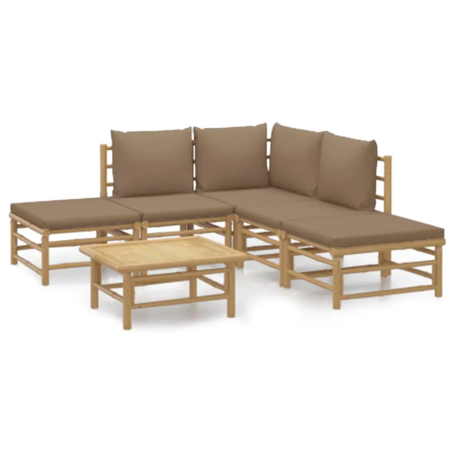 Salon de jardin 6 pcs avec coussins taupe bambou - 2