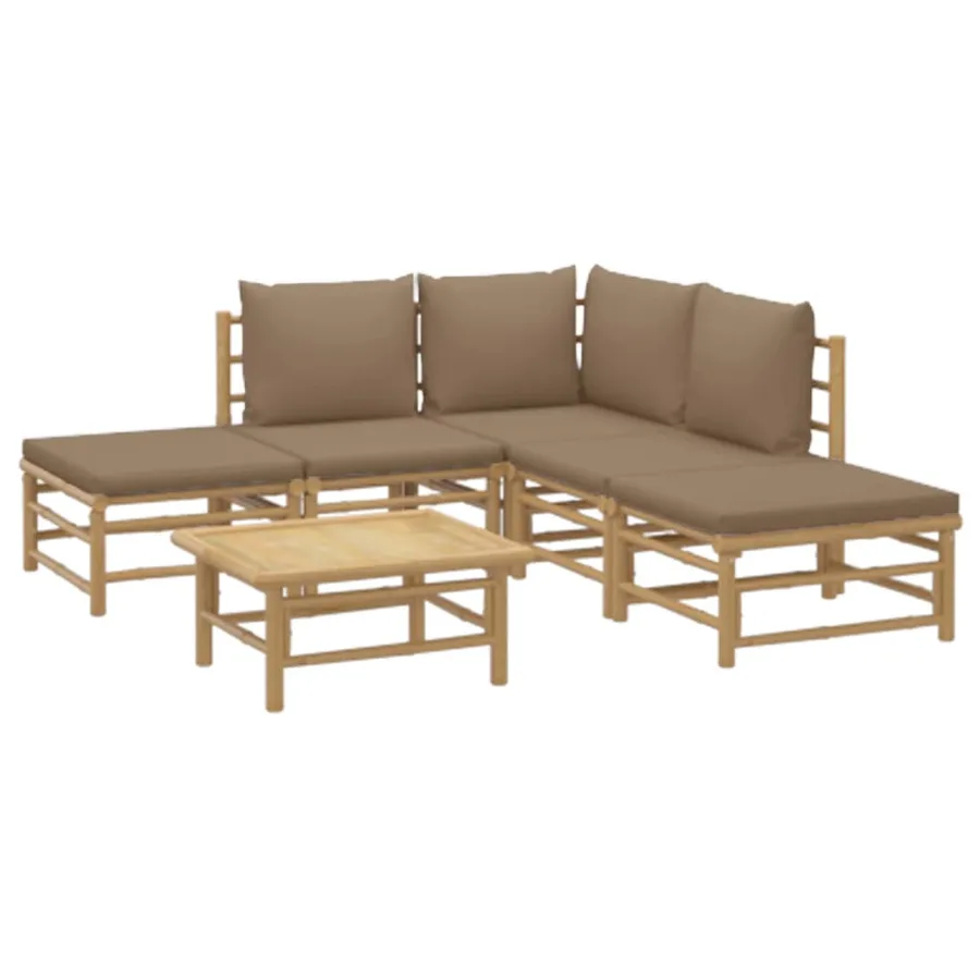 Salon de jardin 6 pcs avec coussins taupe bambou - 3
