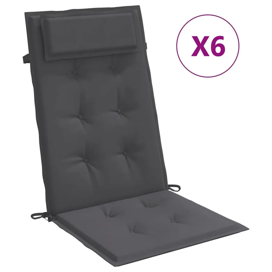 Coussins de chaise à dossier haut lot de 6 anthracite - 2