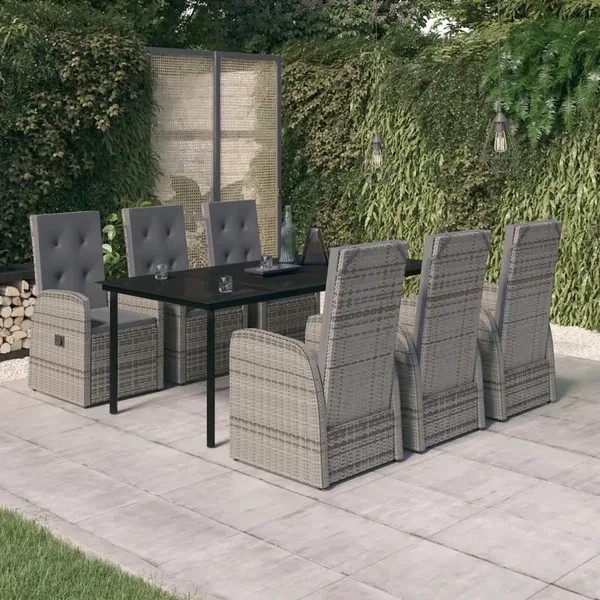 Ensemble à manger de jardin avec coussins 7 pcs Gris