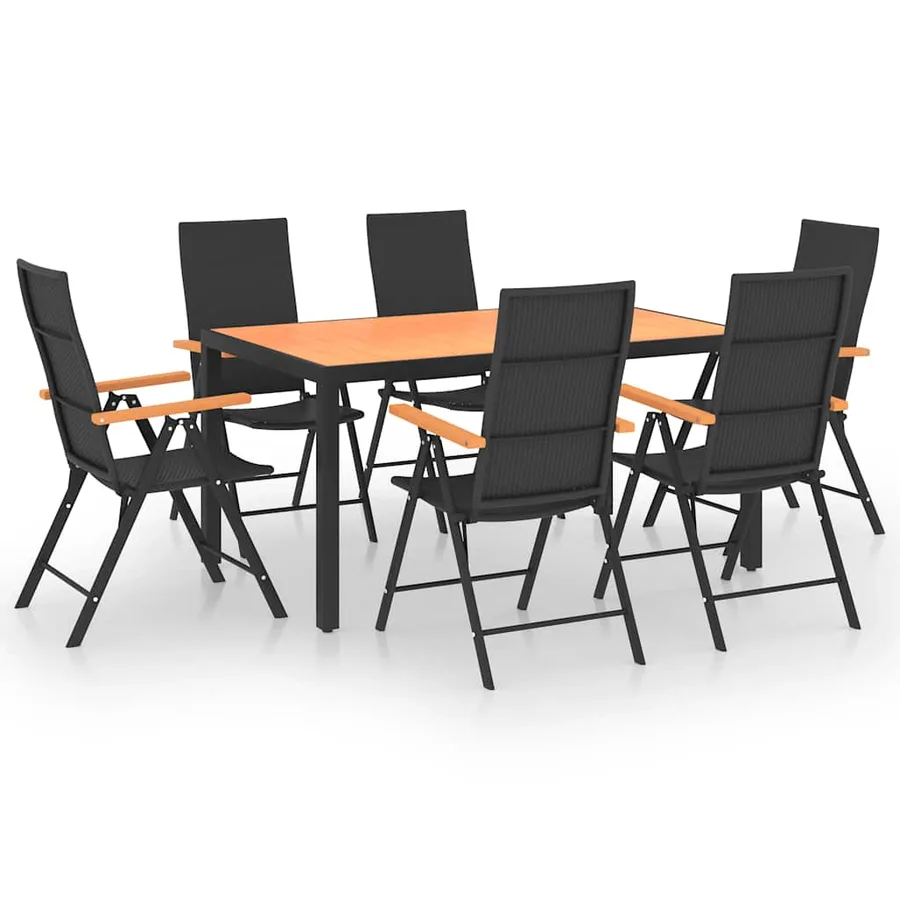Ensemble à manger de jardin 7 pcs noir et marron - 2