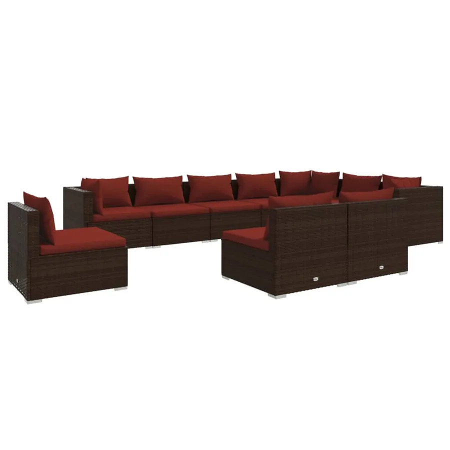 Salon de jardin 10 pcs avec coussins Résine tressée Marron - 2