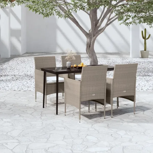 Ensemble à manger de jardin coussins 5 pcs Beige/noir
