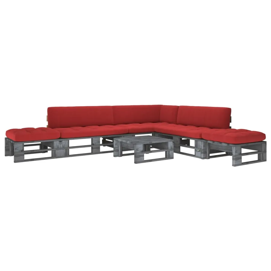 Salon de jardin palette 6pcs avec coussins Pin imprégné de gris