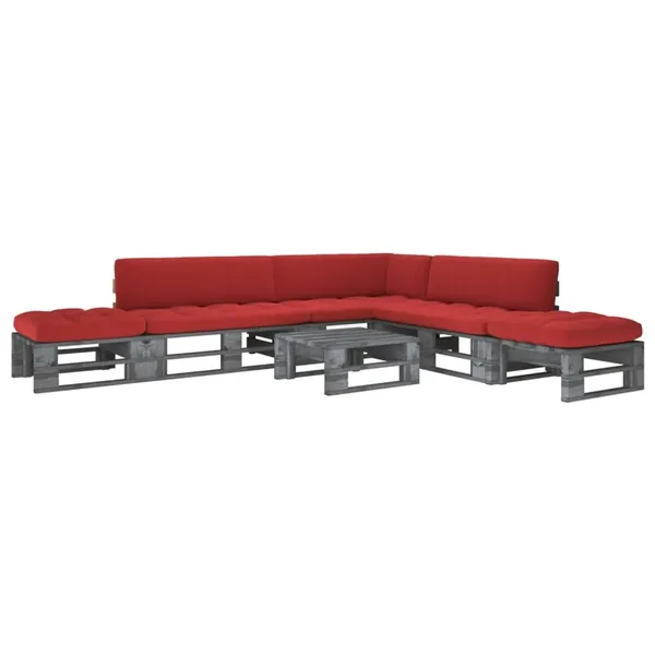 Salon de jardin palette 6pcs avec coussins Pin imprégné de gris