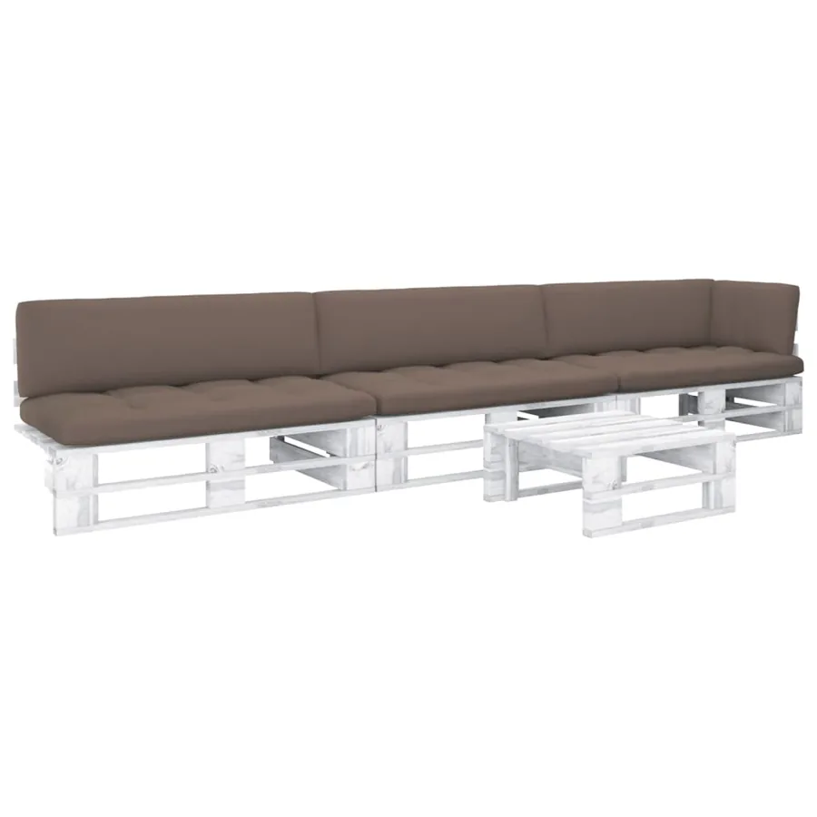 Salon de jardin palette 4 pcs et coussins Pin imprégné de blanc