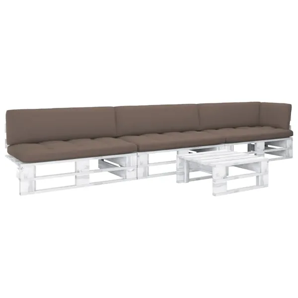 Salon de jardin palette 4 pcs et coussins Pin imprégné de blanc