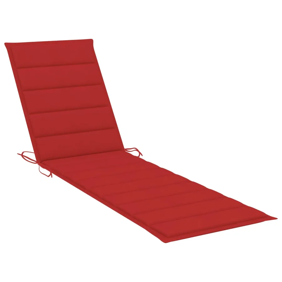 Chaise longue avec coussin rouge Bois de teck solide - 10