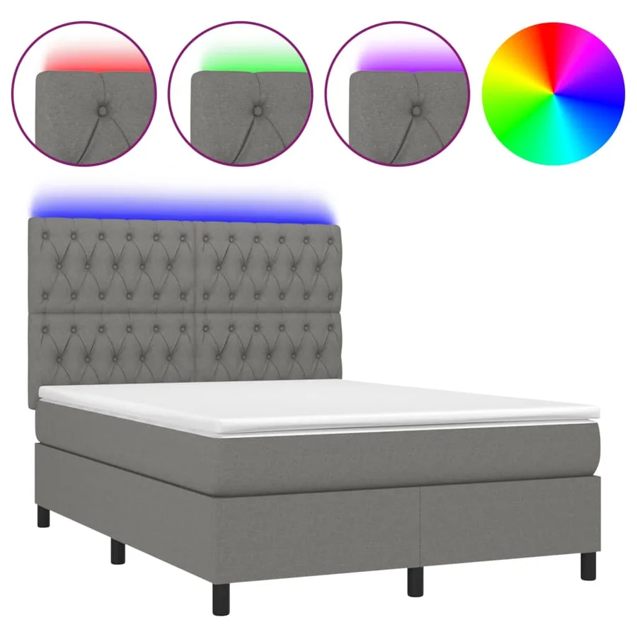 Sommier à lattes de lit et matelas et LED Gris foncé 140x200 cm - 2