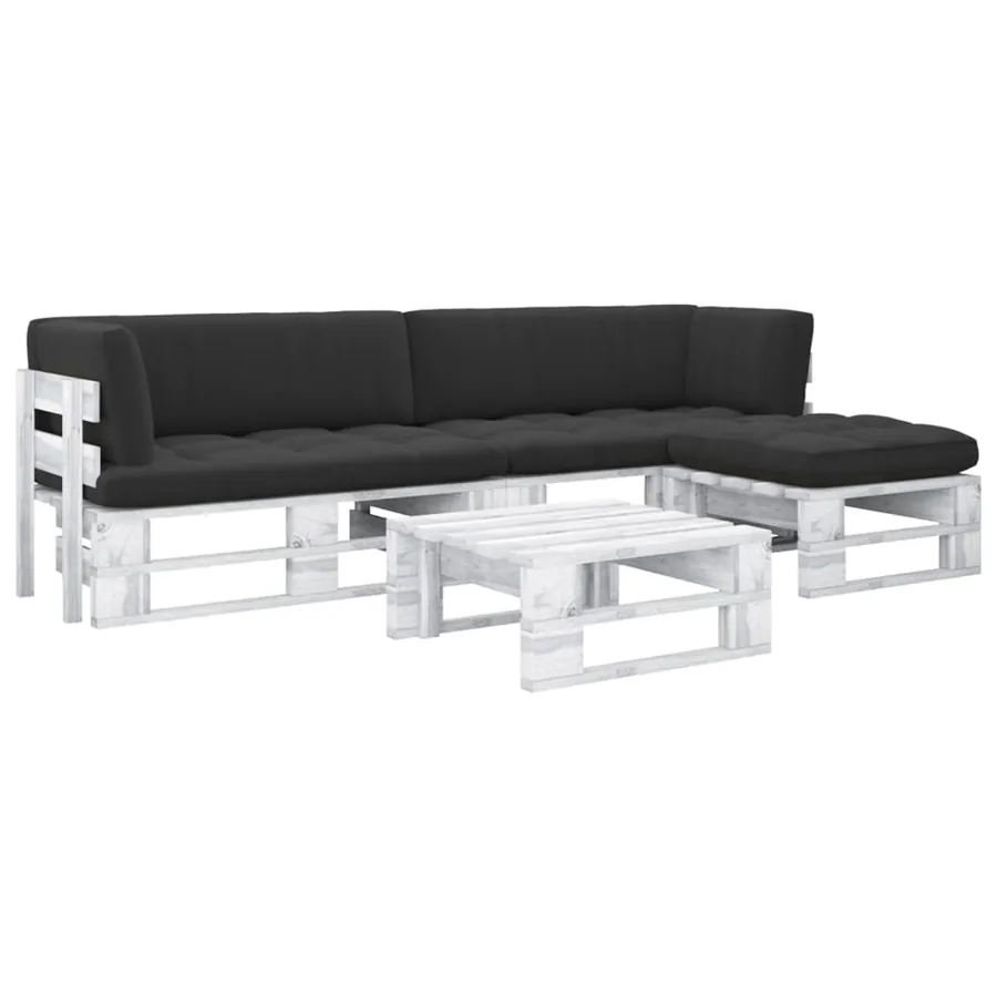 Salon de jardin palette 4 pcs et coussins Pin imprégné de blanc