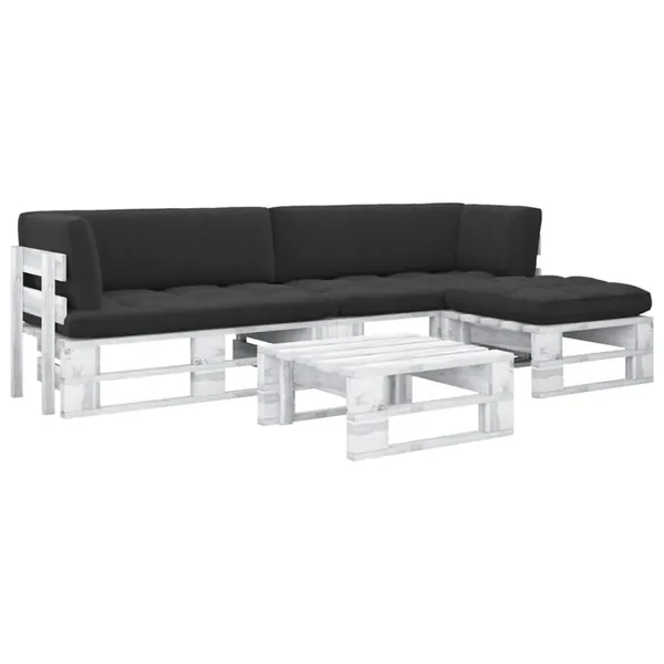 Salon de jardin palette 4 pcs et coussins Pin imprégné de blanc