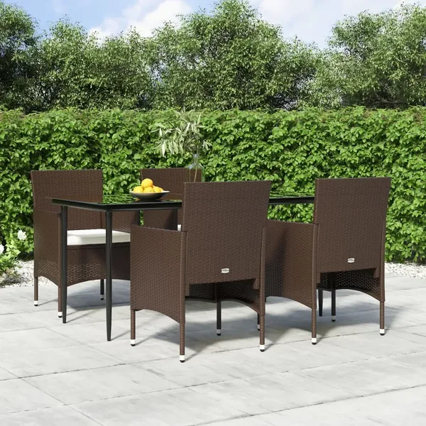 Ensemble à manger de jardin coussins 5 pcs Marron/noir