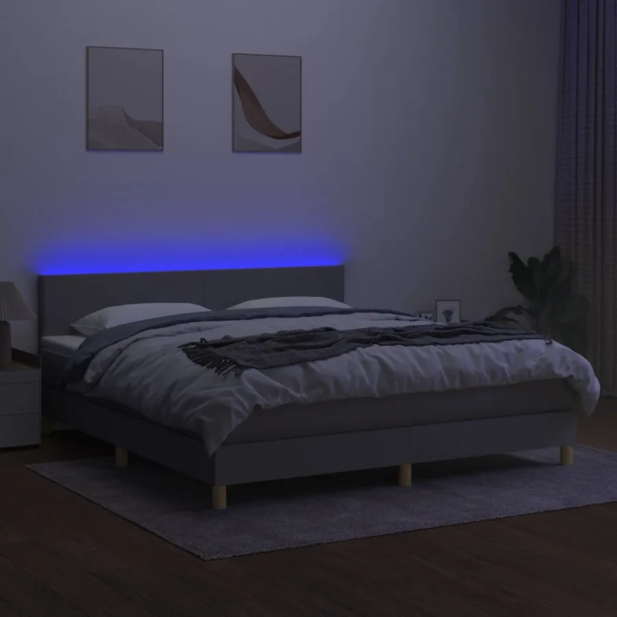 Sommier à lattes de lit matelas LED Gris clair 160x200 cm Tissu - 4
