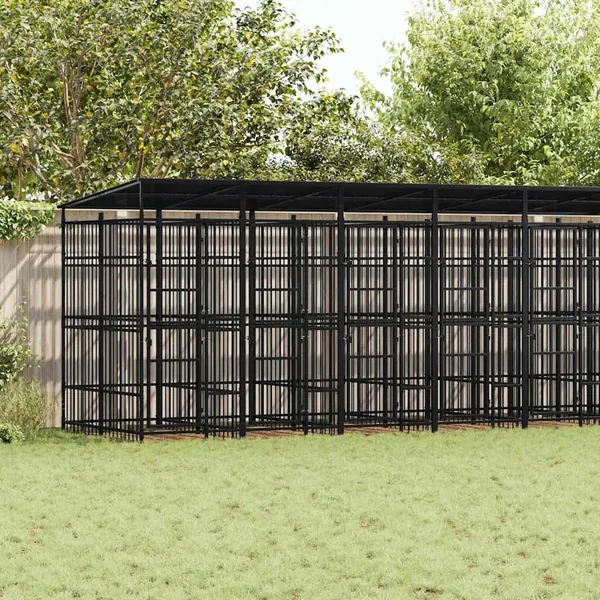 Chenil d'extérieur avec toit pour chiens Acier 16,59 m²