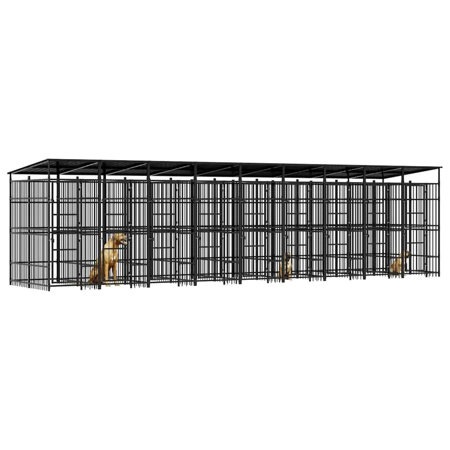 Chenil d'extérieur avec toit pour chiens Acier 16,59 m² - 4
