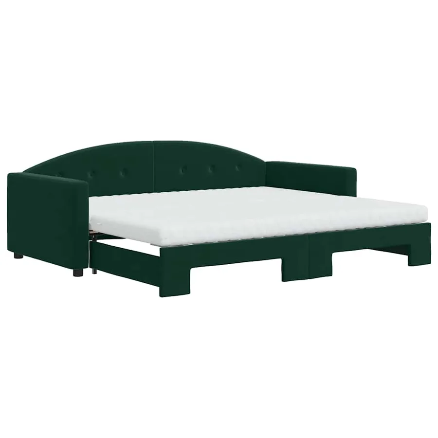 Lit de jour avec gigogne et matelas vert foncé 90x200cm velours - 2