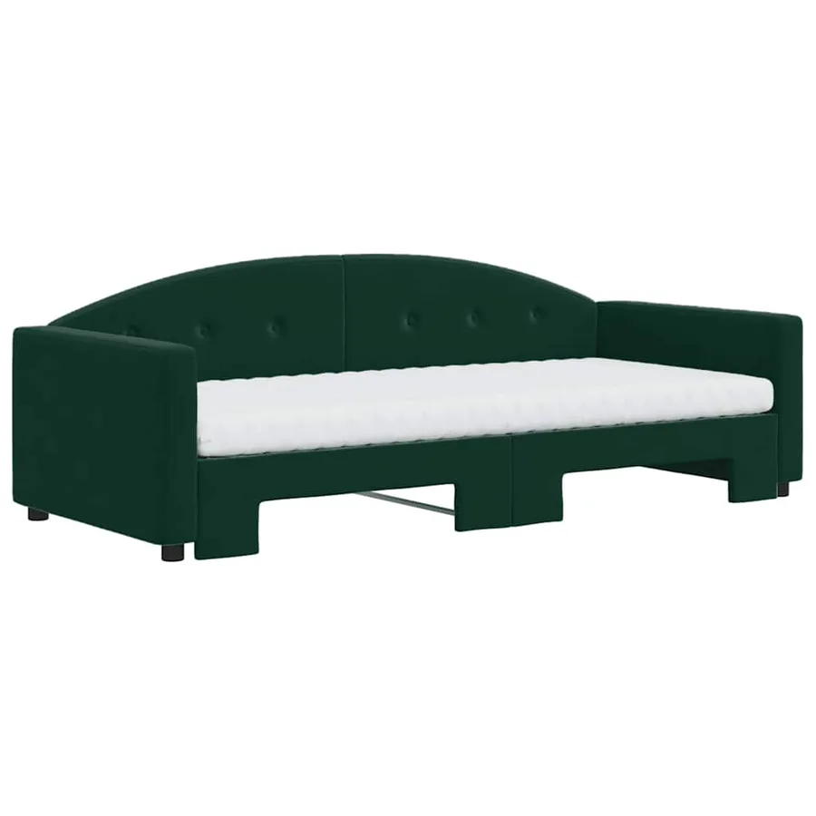 Lit de jour avec gigogne et matelas vert foncé 90x200cm velours - 3