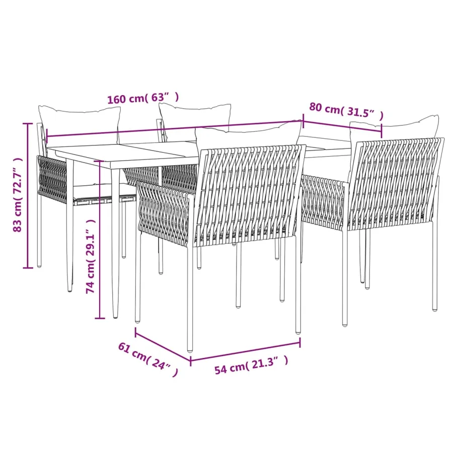Ensemble à manger de jardin 5 pcs coussins résine tressée acier - 10