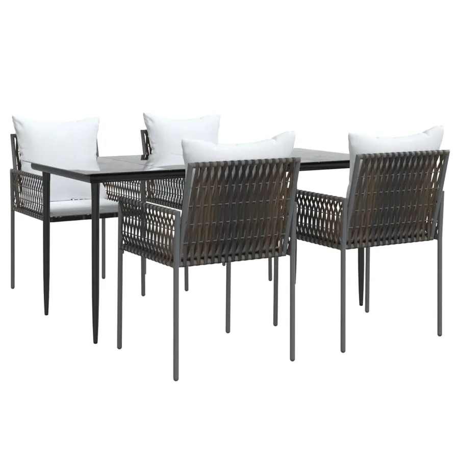 Ensemble à manger de jardin 5 pcs coussins résine tressée acier - 3