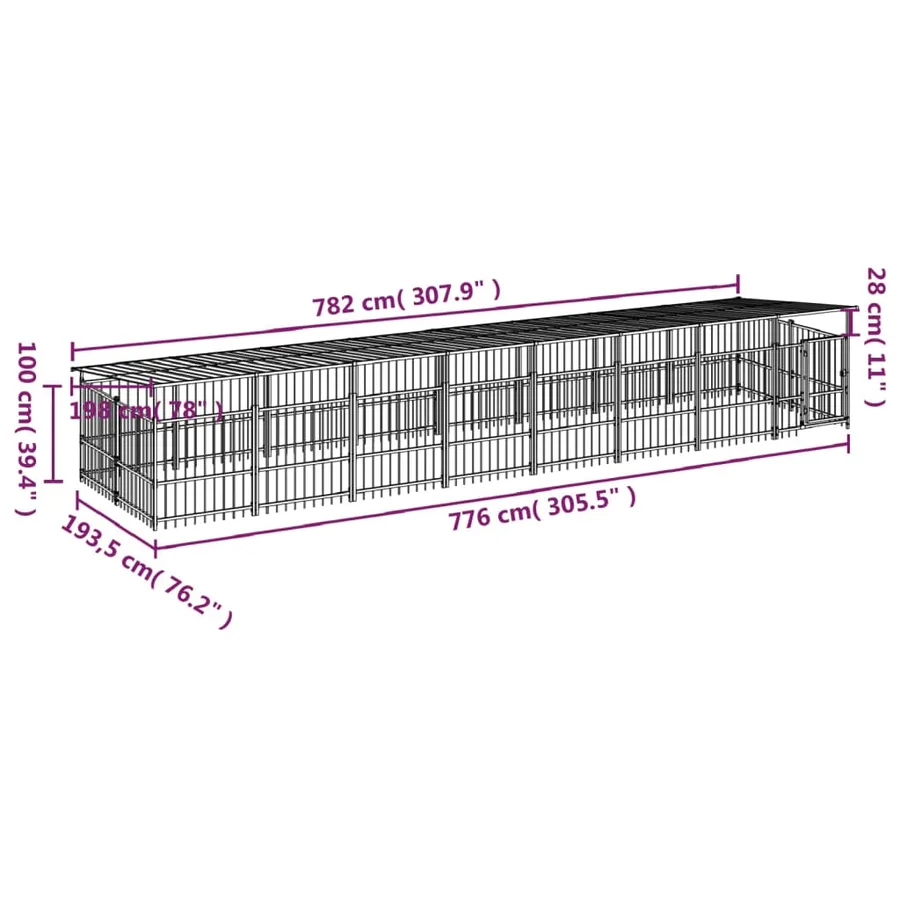 Chenil d'extérieur avec toit pour chiens Acier 15,02 m² - 7