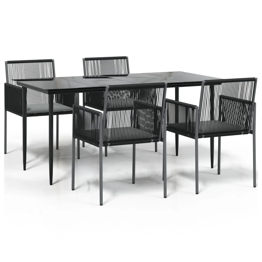 Ensemble à manger de jardin coussins 5pcs noir rotin et acier - 2