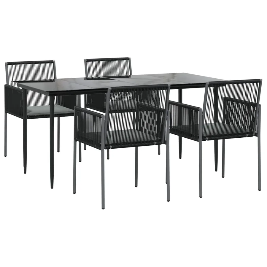 Ensemble à manger de jardin coussins 5pcs noir rotin et acier - 3