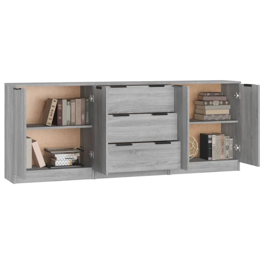Buffets 3 pcs Sonoma gris Bois d'ingénierie - 5