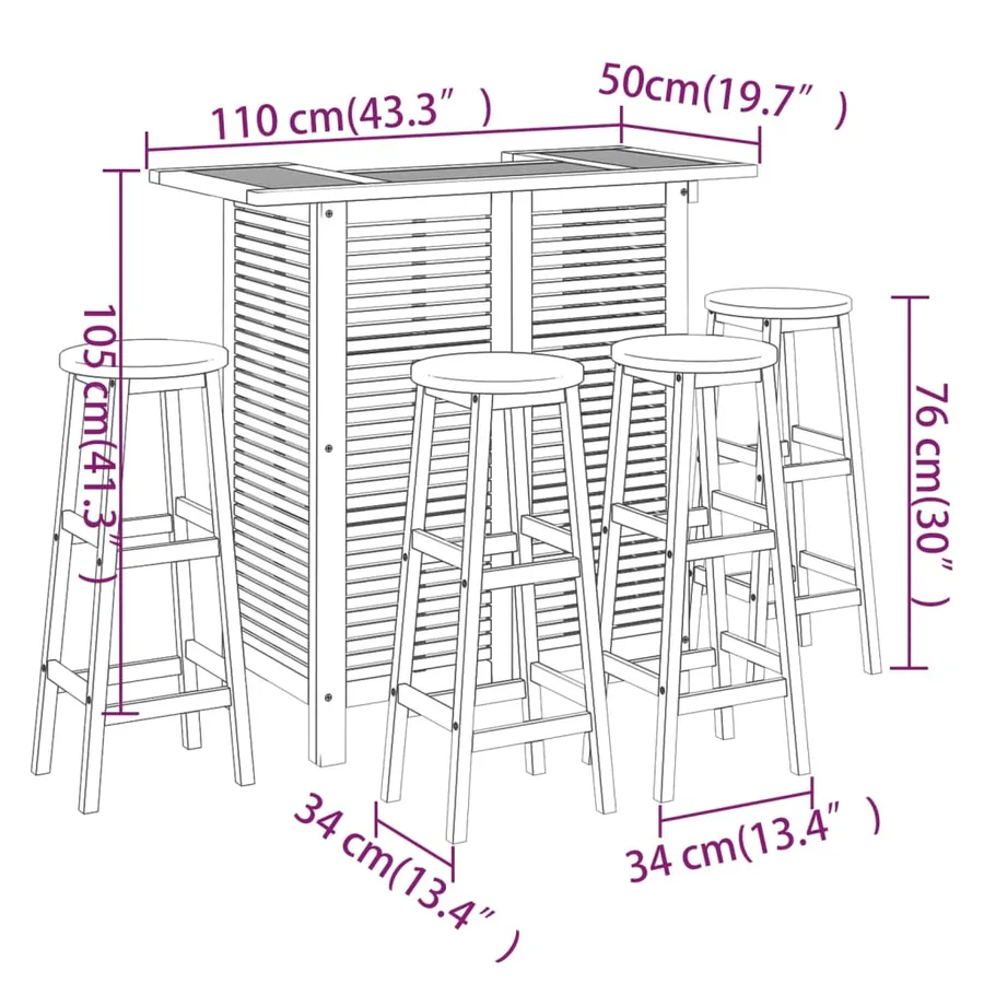 Ensemble de bar de jardin 5 pcs Bois d'acacia solide - 12
