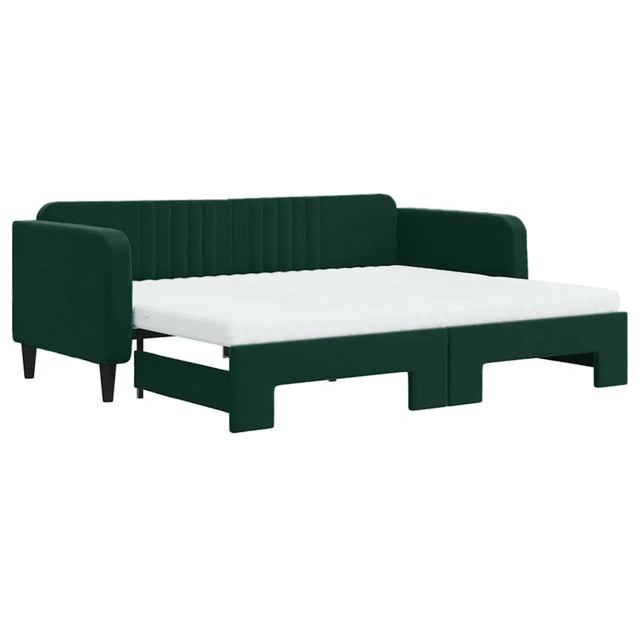 Lit de jour avec gigogne et matelas vert foncé 90x200cm velours - 2