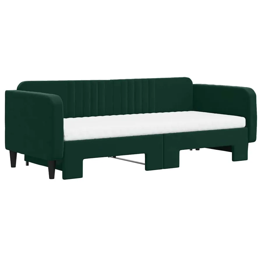 Lit de jour avec gigogne et matelas vert foncé 90x200cm velours - 3