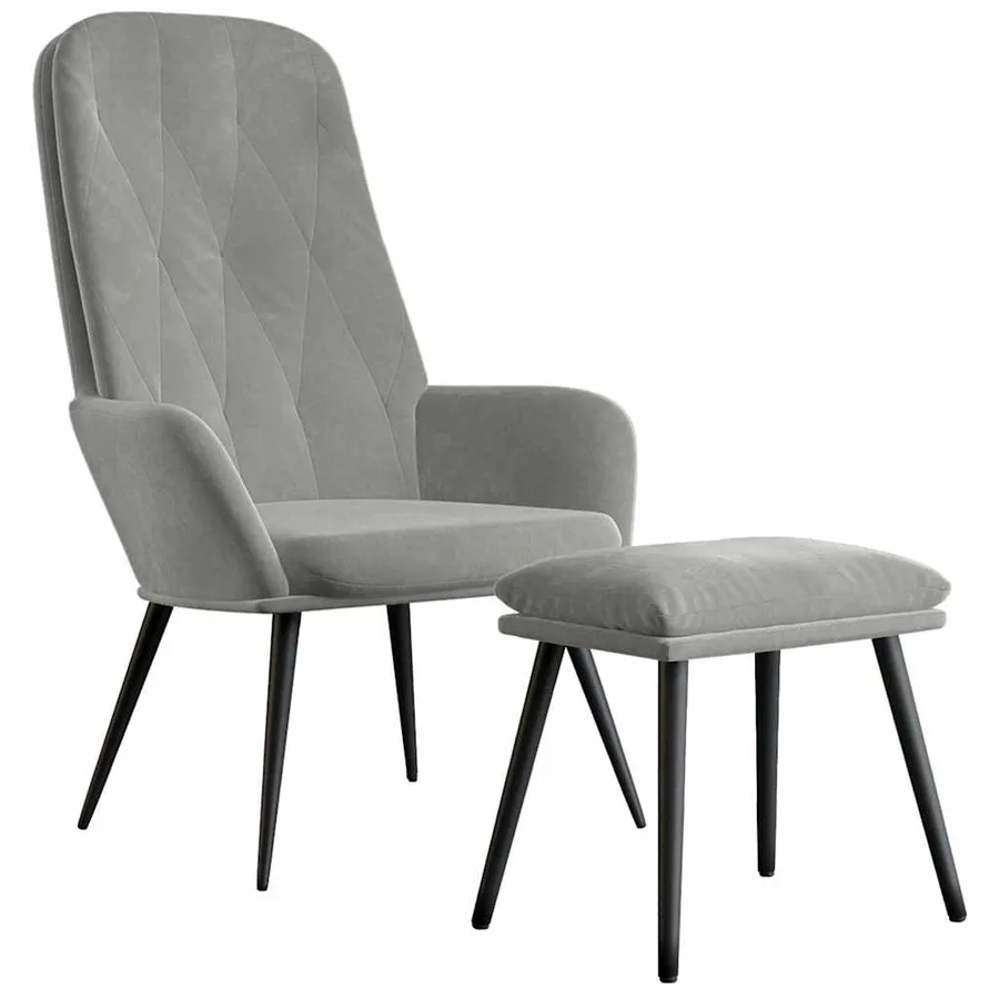 Chaise de relaxation avec repose-pied Gris clair Velours - 2