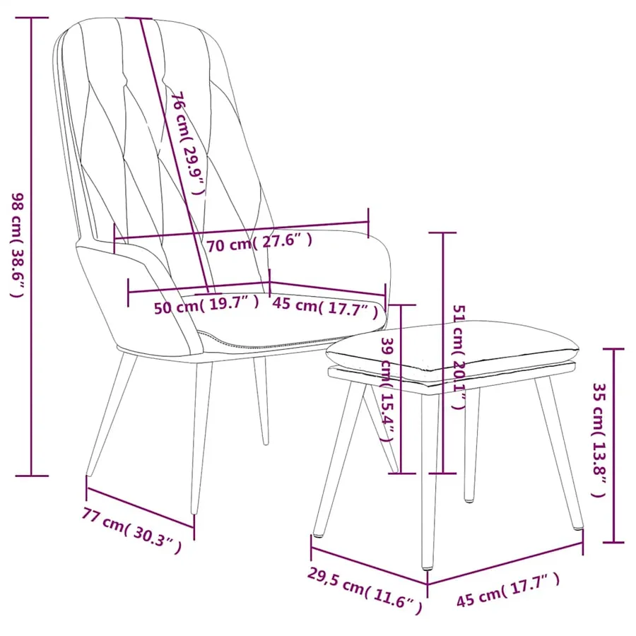 Chaise de relaxation avec repose-pied Gris clair Velours - 7
