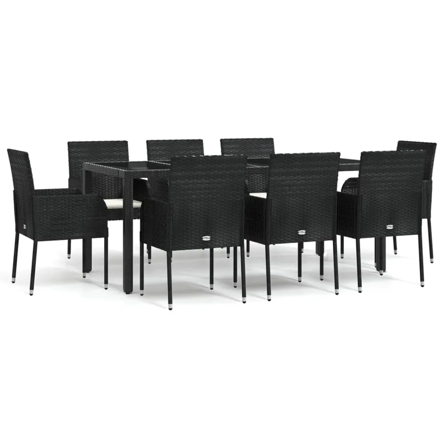 Ensemble à manger jardin 9pcs et coussins noir résine tressée - 2