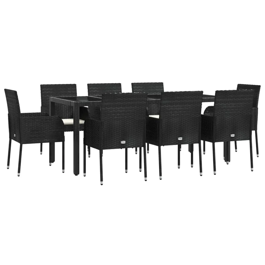 Ensemble à manger jardin 9pcs et coussins noir résine tressée - 3
