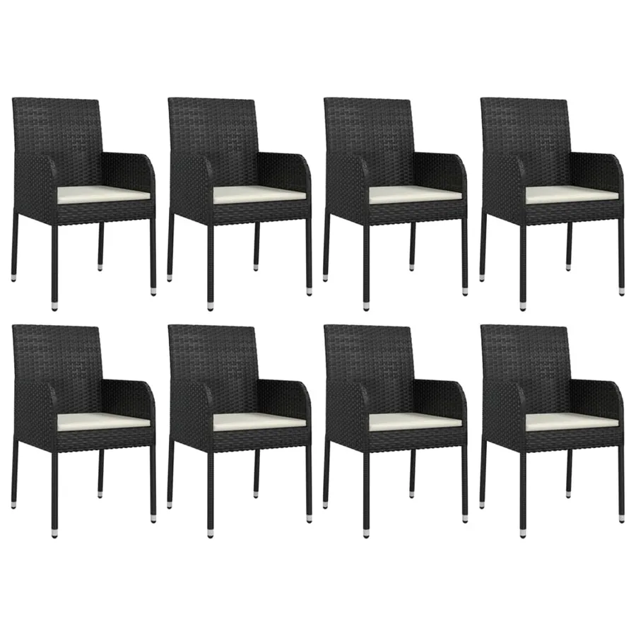Ensemble à manger jardin 9pcs et coussins noir résine tressée - 4