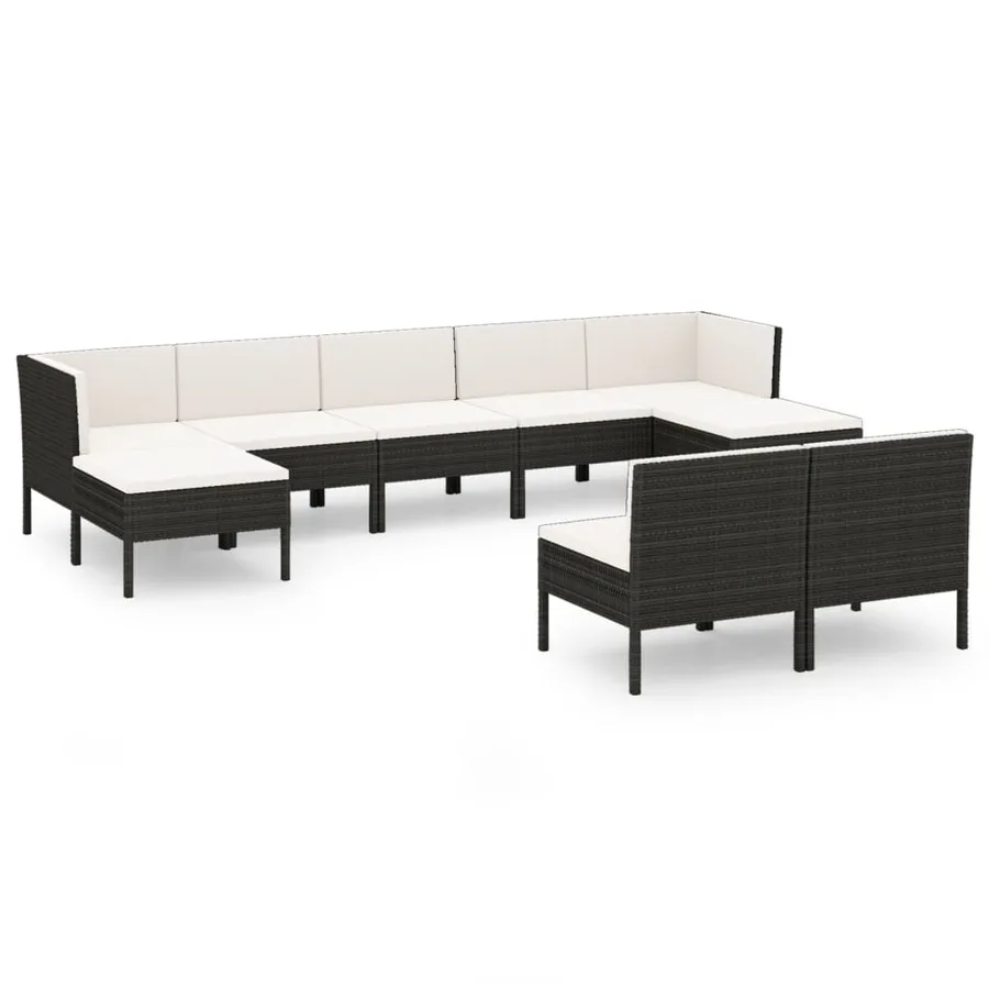 Salon de jardin 9 pcs avec coussins Résine tressée Noir - 2
