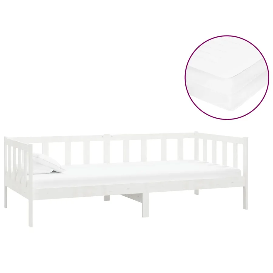 Lit de repos avec matelas 90x200 cm Blanc Bois de pin massif - 2
