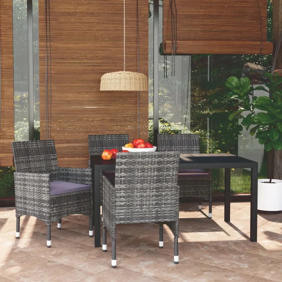 Ensemble à manger de jardin coussins 5pcs Résine tressée Gris