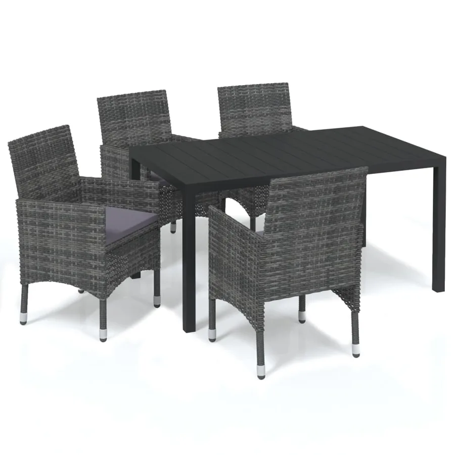 Ensemble à manger de jardin coussins 5pcs Résine tressée Gris - 2