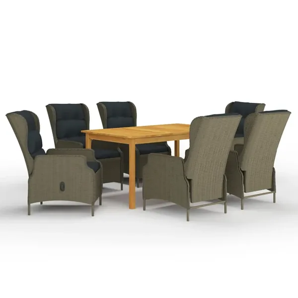 Ensemble à manger de jardin 7 pcs Marron