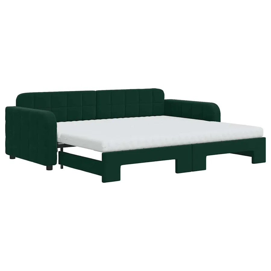 Lit de jour avec gigogne et matelas vert foncé 90x200cm velours - 2