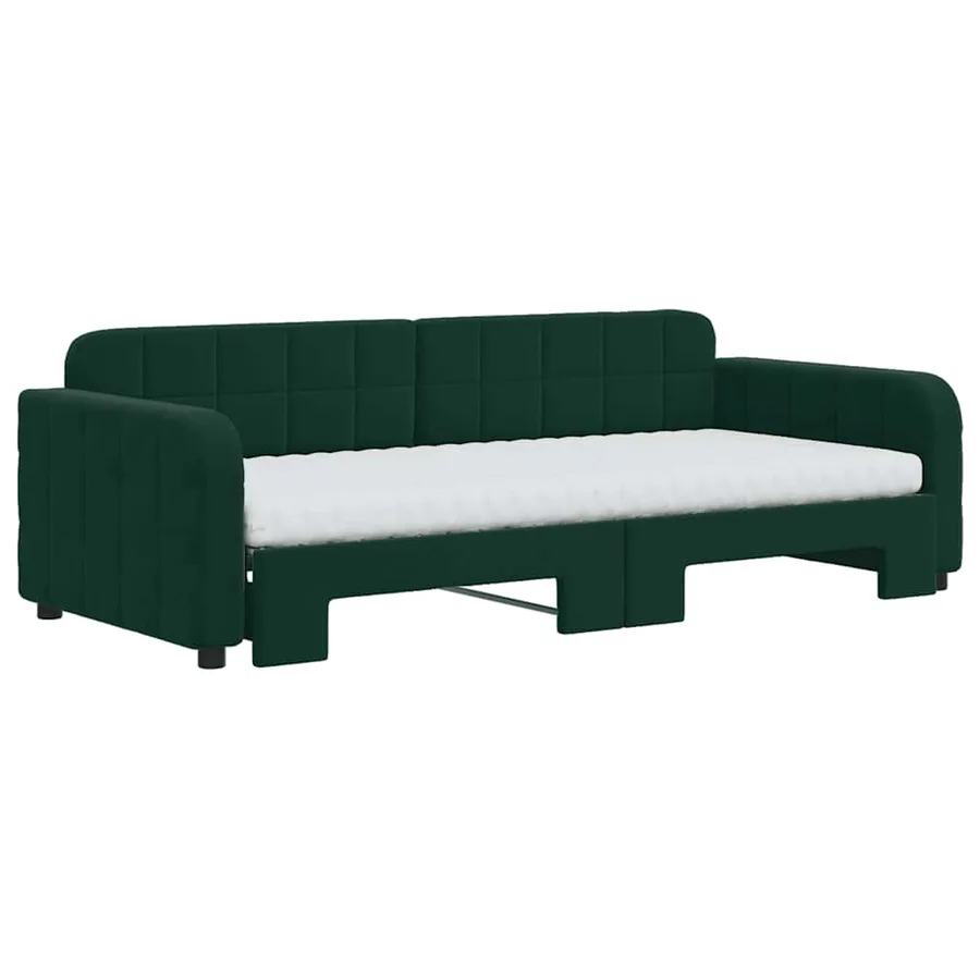 Lit de jour avec gigogne et matelas vert foncé 90x200cm velours - 3