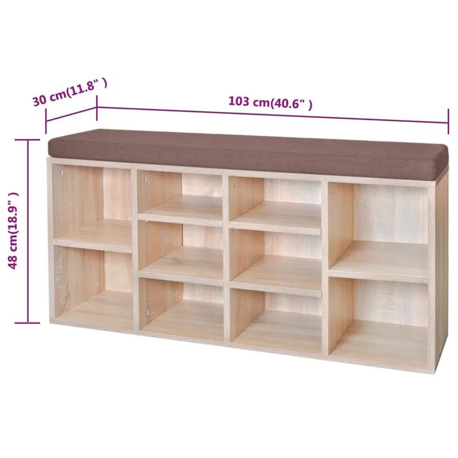 Banc de rangement à chaussures 10 compartiments Couleur chêne - 5